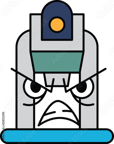 A cartoonish face with a Water dispenser on it is angry and looking down