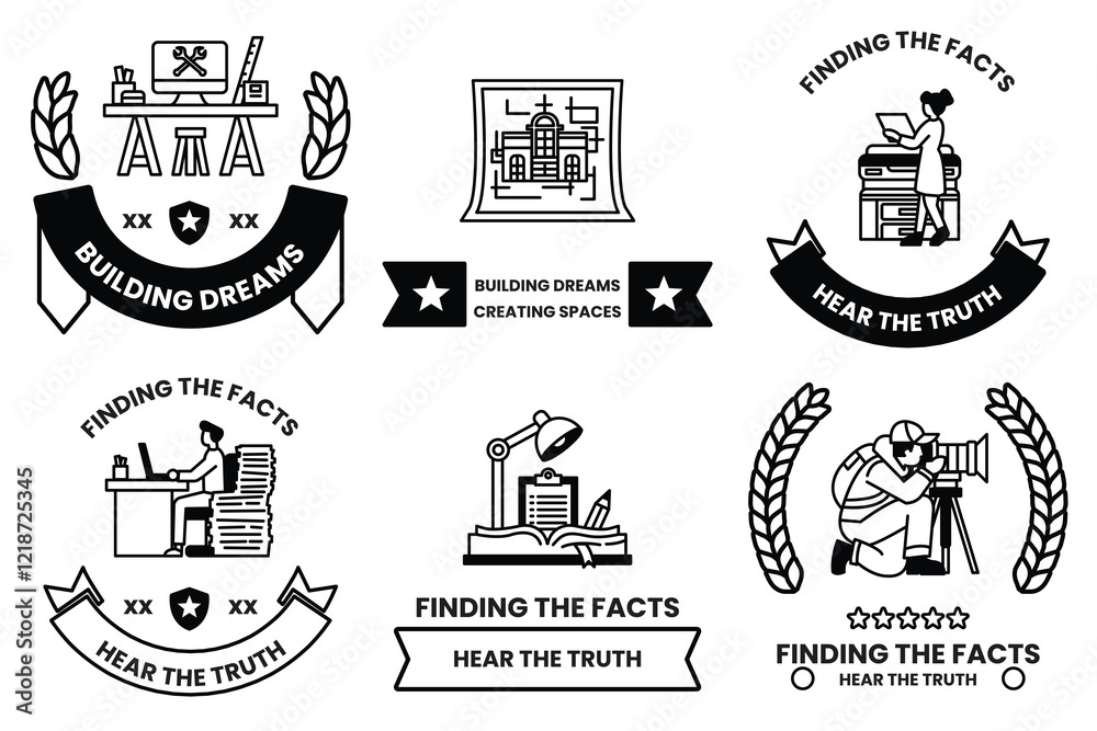 set of illustrations in the concept of a journalist in a line drawing style set of illustrations in the concept of a journalist in a line drawing style