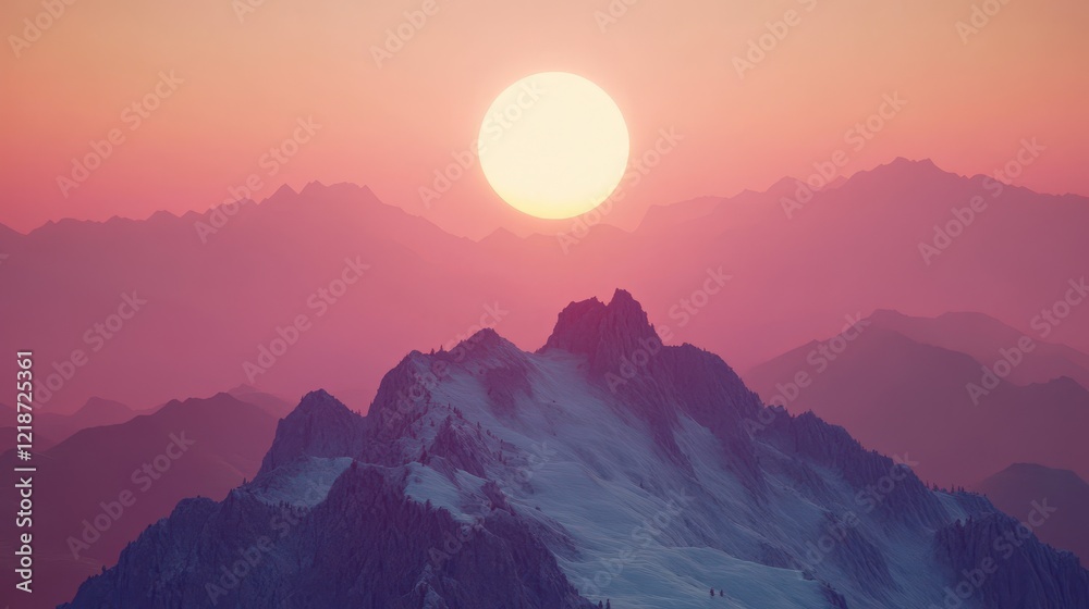 Majestic Sunset Over Snowy Mountain Ranges Majestic Sunset Over Snowy Mountain Ranges