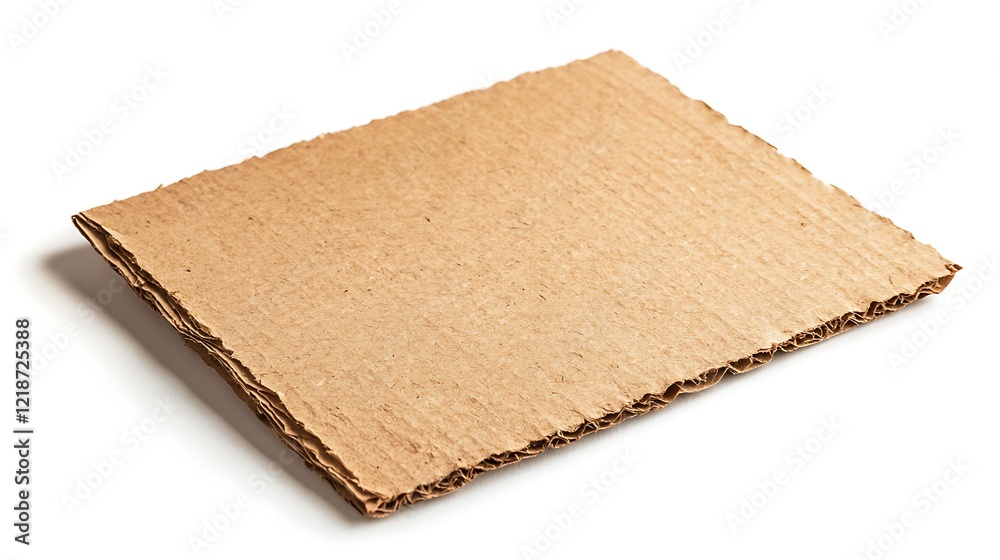 A single piece of brown cardboard, isolated against a white background, showing its texture and perfect for eco-friendly packaging mockups. A single piece of brown cardboard, isolated against a white background, showing its texture and perfect for eco-friendly packaging mockups.