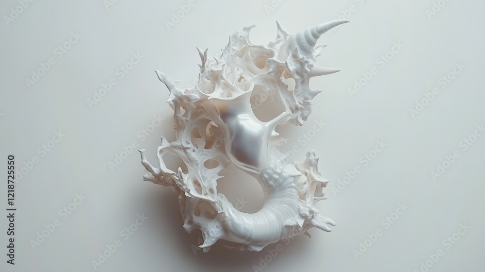 Intricate White Seashell Sculpture with Unique Texture and Shape Intricate White Seashell Sculpture with Unique Texture and Shape