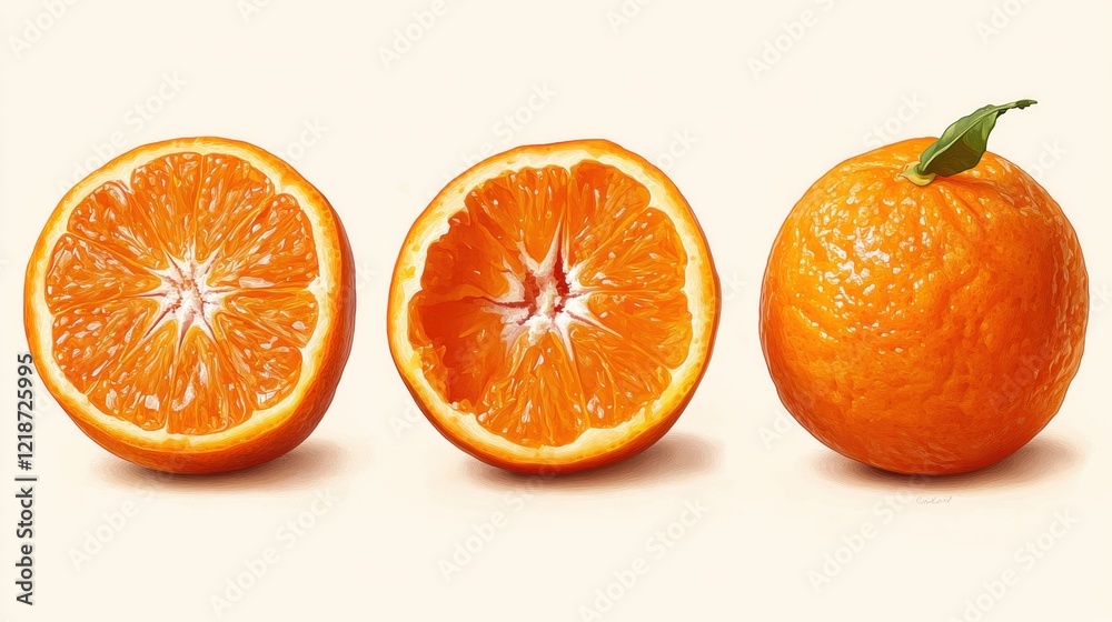 Fresh Orange Fruit Display with Juicy Slices and Whole Variety Fresh Orange Fruit Display with Juicy Slices and Whole Variety