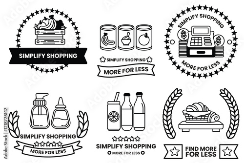 set of illustrations in the concept of Supermarket in line drawing style