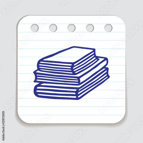 Doodle pile of books icon hand drawn with blue pen on a notepaper in freehand style. Vector illustration