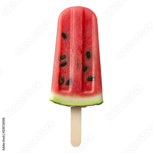 A refreshing watermelon popsicle on a stick isolated on transparent background, cut out, PNG 3D Digital Art.