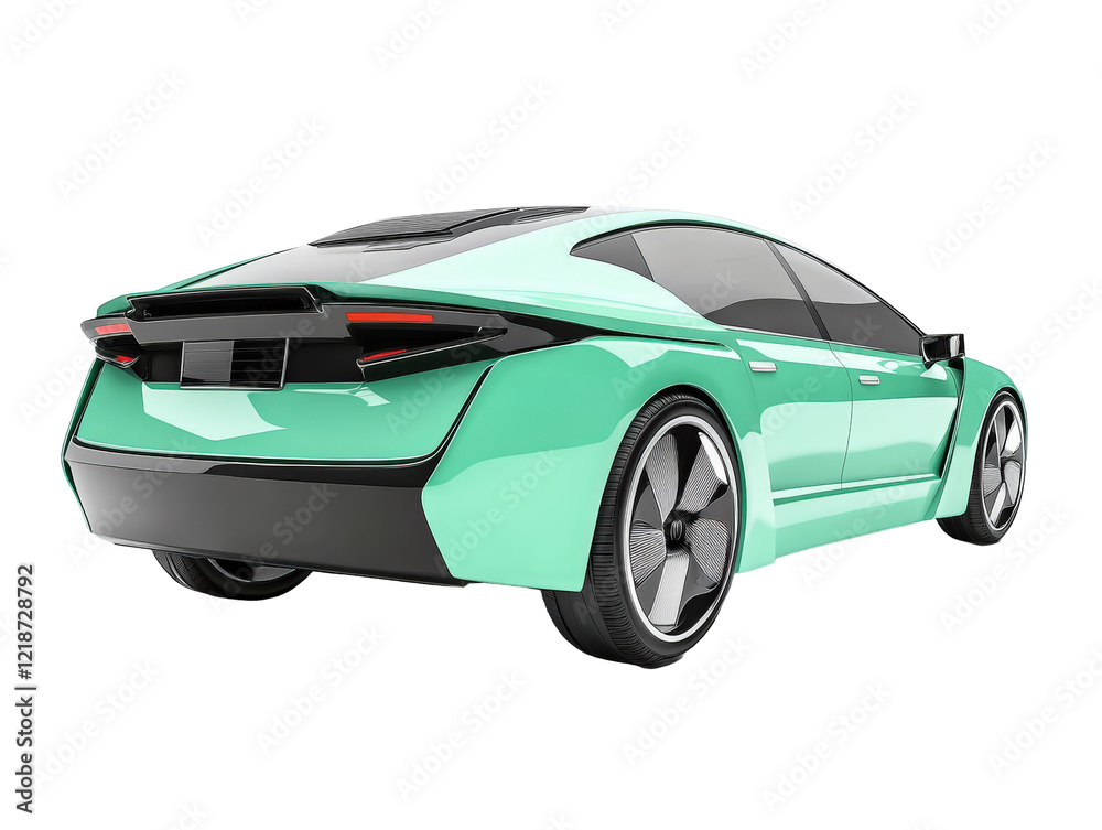 Isolated Futuristic Green Electric Car, Back View
