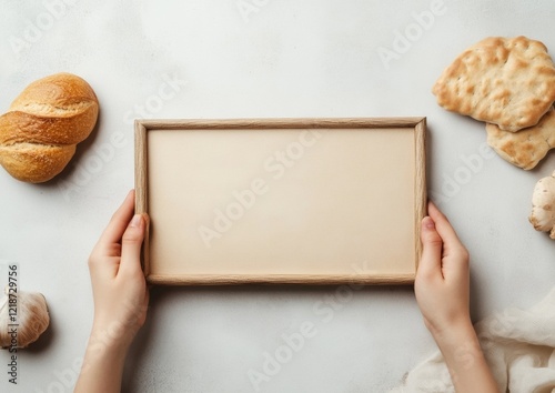 Contemporary Purim Decor Wooden Frame with Festive Table Elements - Modern Event Styling and Seasonal Marketing for Creative Industries photo