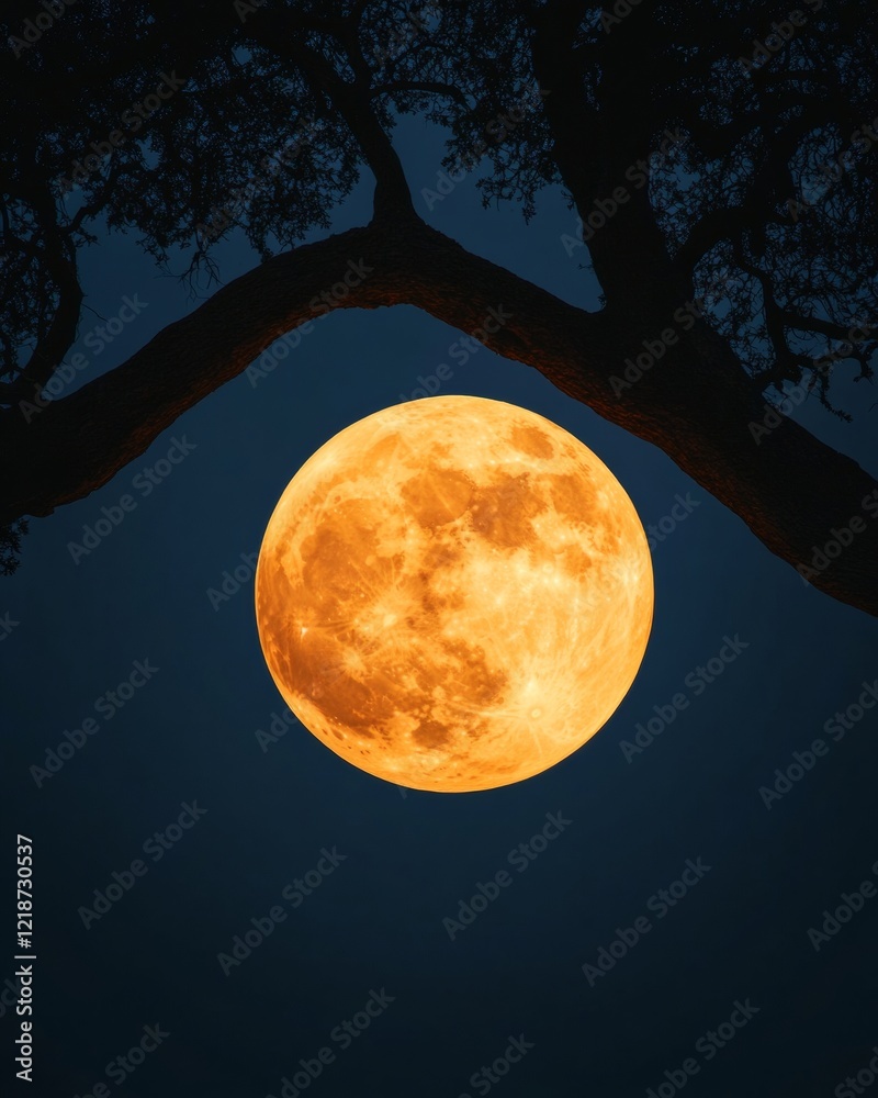 Fototapeta premium Mystical March Full Moon Rising Indigo Backdrop of Lunar Beauty - Event Decor and Spiritual Enlightenment for Eco-Friendly Spring Equinox Celebrations