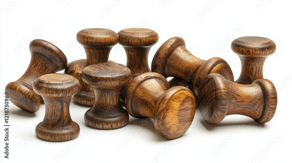 Wooden Fitness Weights on White Background for Home Workout Wooden Fitness Weights on White Background for Home Workout