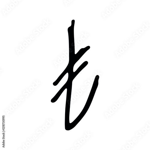 Hand drawn turkish lira currency symbol. Brush stroke doodle. Single element for design