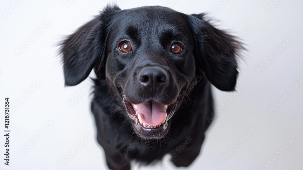 Happy Black Dog with Bright Eyes on White Background Happy Black Dog with Bright Eyes on White Background