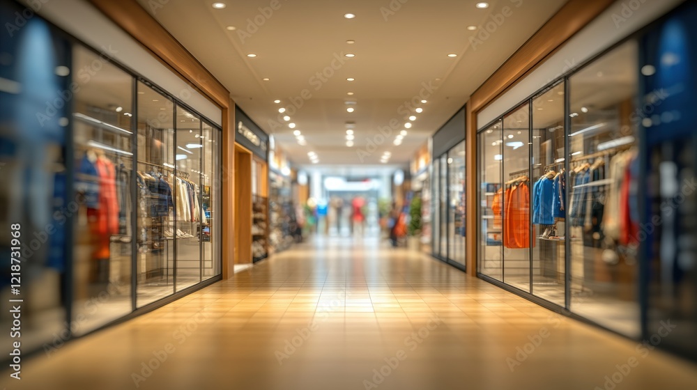 Modern Shopping Mall Interior with Display Windows and Bright Lighting Modern Shopping Mall Interior with Display Windows and Bright Lighting