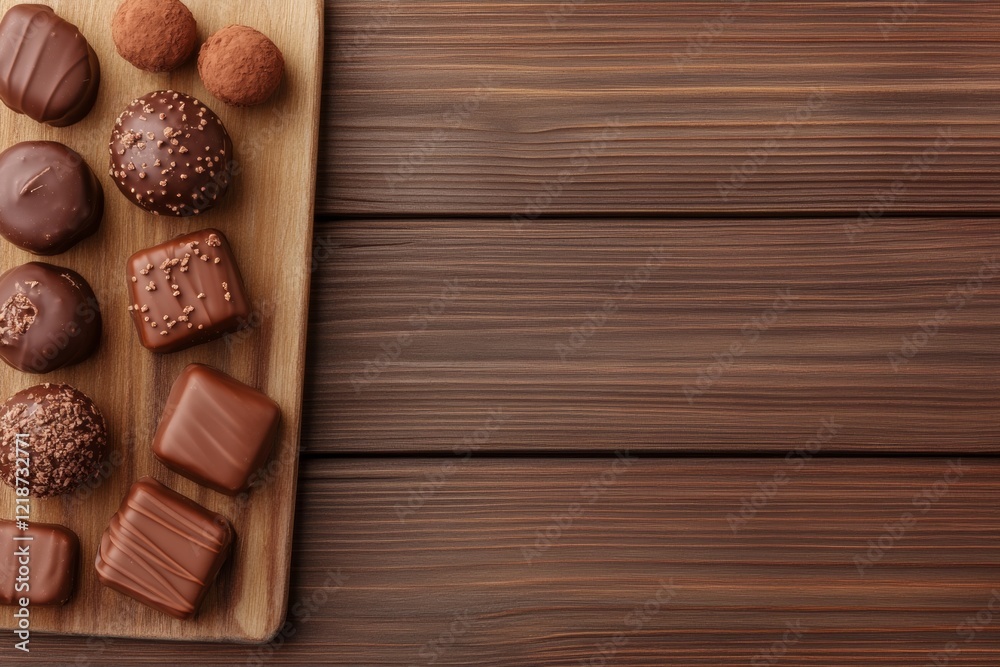 Obraz premium Rustic Chic Desserts Chocolate-Caramel Creations on Wooden Boards for National Chocolate Caramel Day and Autumn Gatherings - Elevate Seasonal Menus in Modern Catering