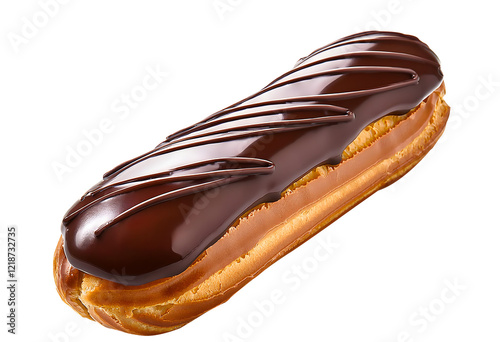 Delicious Eclair with Glossy Chocolate Icing Isolated on White Background png