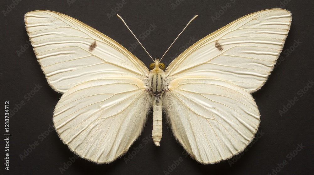 Fototapeta premium Elegant White Butterfly with Detailed Wings on Dark Background
