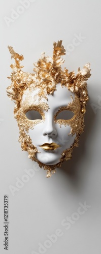 Gilded Surrealism for Purim Exquisite Carnival Mask with Golden Embellishments - Artistic and Luxury Decor for New Year Celebrations in Event Design and Marketing photo