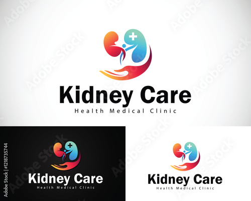 kidney logo creative health care design concept hand plus clinic medical organs