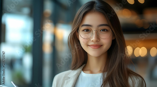 Wallpaper Mural Woman smiling, cafe background, portrait, professional Torontodigital.ca