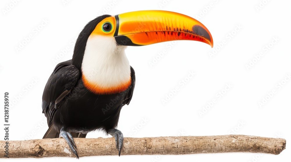Fototapeta premium Vibrant Toucan Perched on Branch, Colorful Plumage