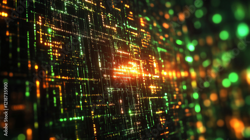 Wallpaper Mural Abstract Digital Network Background with Glowing Orange and Green Lines Torontodigital.ca