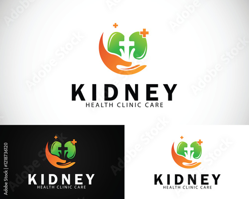 kidney logo creative health care design concept hand plus clinic medical organs