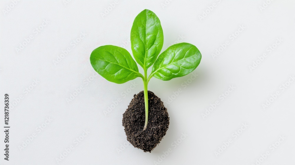 Naklejka premium Vibrant Sprout Emerging From Soil Against Textured White Background