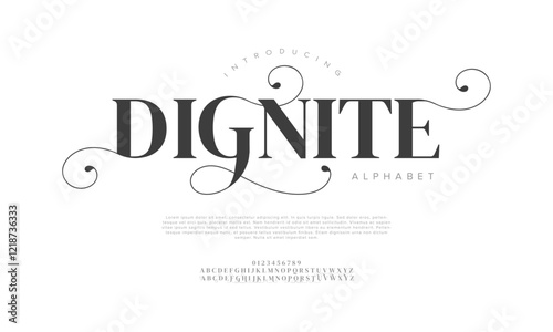 Dignite typography beauty fashion elegant minimalist serif italic fonts decorative wedding vintage retro logos. Minimal luxury font alphabet logo. Vector illustration