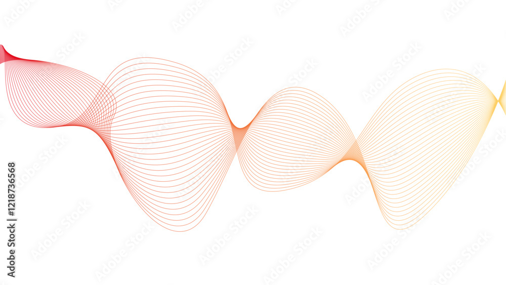 Fototapeta premium Vector curvy abstract line art wavy flowing dynamic red yellow white background in concept music or sound, wave, wind, information flow