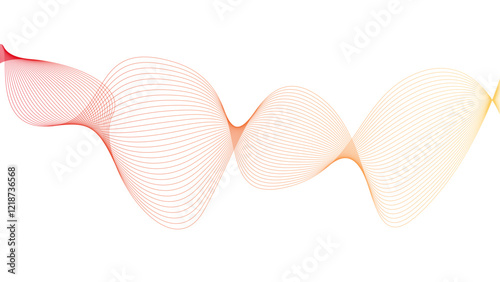 Vector curvy abstract line art wavy flowing dynamic red yellow white background in concept music or sound, wave, wind, information flow