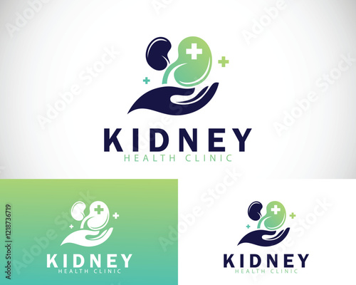 kidney logo creative health care design concept hand plus clinic medical organs