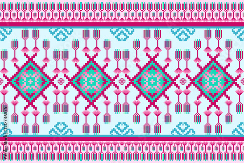 Ethnic geometric and ethnic oriental pattern design. Ethnic modern pattern. Seamless pattern, flowers, wallpaper, curtain, clothing, fabric, ikat, batik, carpet, background, diamond, India, banner.