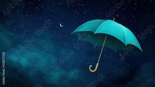 Wallpaper Mural A whimsical scene of an umbrella flying through the dark night sky, caught in a gust of wind, with stars  Torontodigital.ca