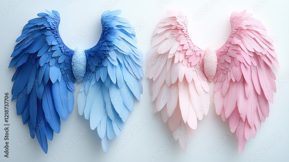 Obraz premium Paper wings, blue pink, studio, background white, craft