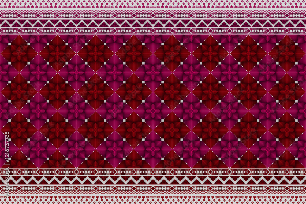 Ethnic geometric and ethnic oriental pattern design. Ethnic modern pattern. Seamless pattern, flowers, wallpaper, curtain, clothing, fabric, ikat, batik, carpet, background, diamond, India, banner.