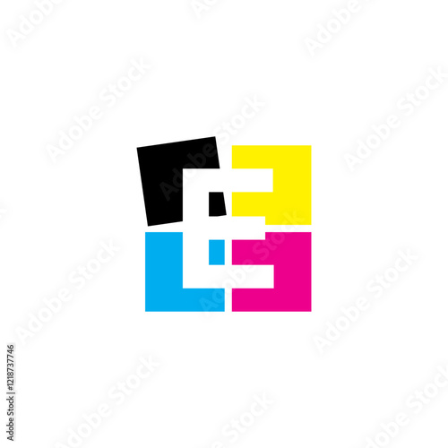 Negative Space Letter E With CMYK Color