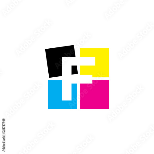 Negative Space Letter F With CMYK Color