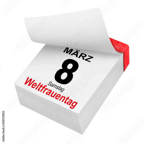 German calendar 2025  March 8  Saturday  International Woman's Day  isolated on white background photo