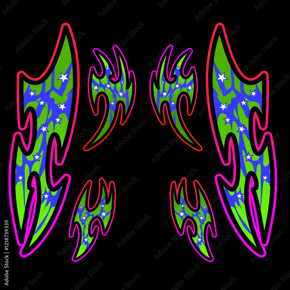 Fototapeta premium Set of livery design for cars or bike in motorsport, colorful livery design for racing cars