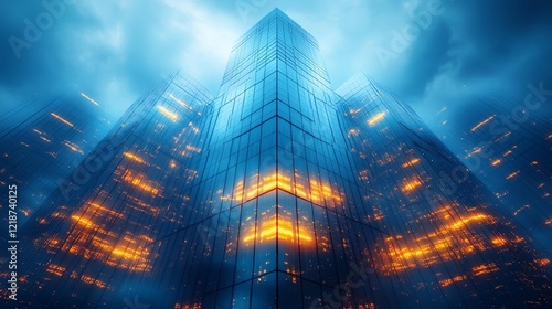 Wallpaper Mural Abstract Urban Skyscraper at Night with Glowing Blue Windows. Generative AI Torontodigital.ca