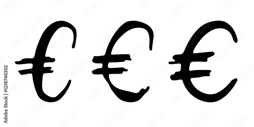 Obraz premium Hand drawn euro currency symbol set Brush stroke doodle Single element for design