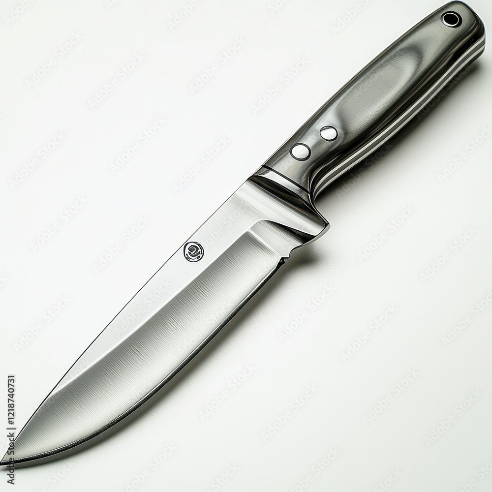 Fototapeta premium Sleek stainless steel chef knife on white background for culinary precision and kitchen style