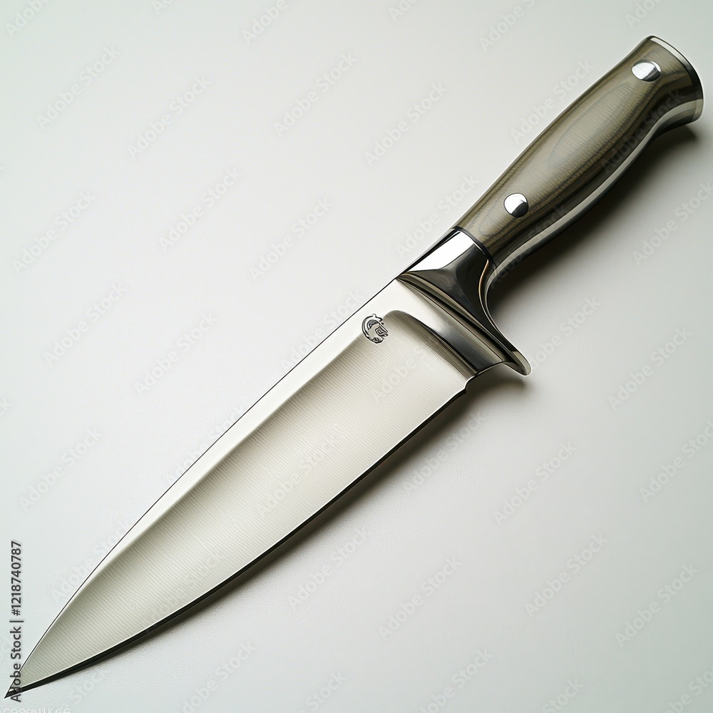 Obraz premium Sleek chef's knife on clean surface: professional kitchen cutlery and culinary precision