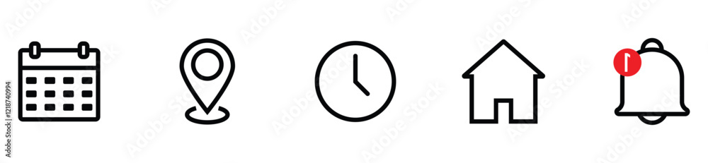 Date, time, and location address icon set vector illustration. Date, time, and location address icon set vector illustration.