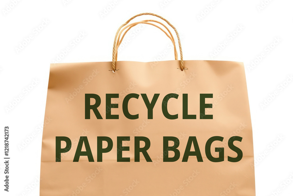 Recycle Paper Bags inscription text words on a paper shopping bag Recycle Paper Bags inscription text words on a paper shopping bag