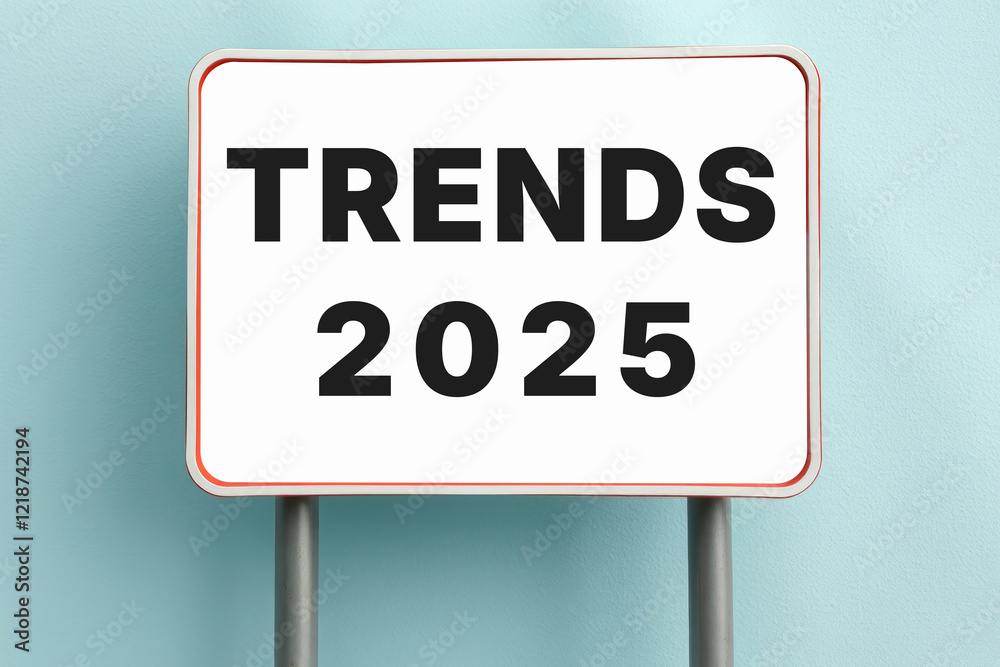 TRENDS 2025 word text on sign symbolic background TRENDS 2025 word text on sign symbolic background