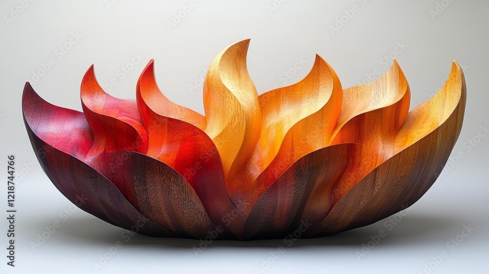 Abstract wooden flower sculpture with warm gradient colors. Generative AI Abstract wooden flower sculpture with warm gradient colors. Generative AI