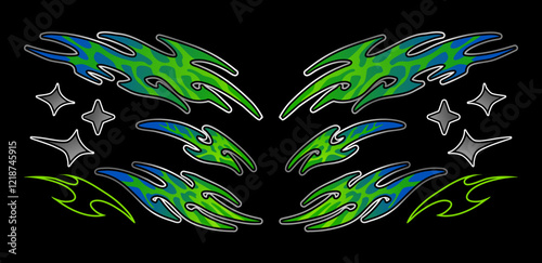 Green tribal livery design for racing cars or bike, classic jdm tribal livery element set