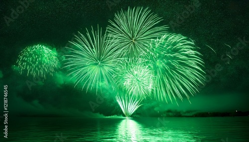 green fireworks display night sky background