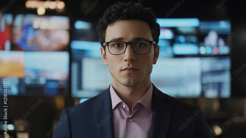 Fototapeta premium Live breaking news broadcasts newsroom gigapixel alerts digital environment close-up view current events