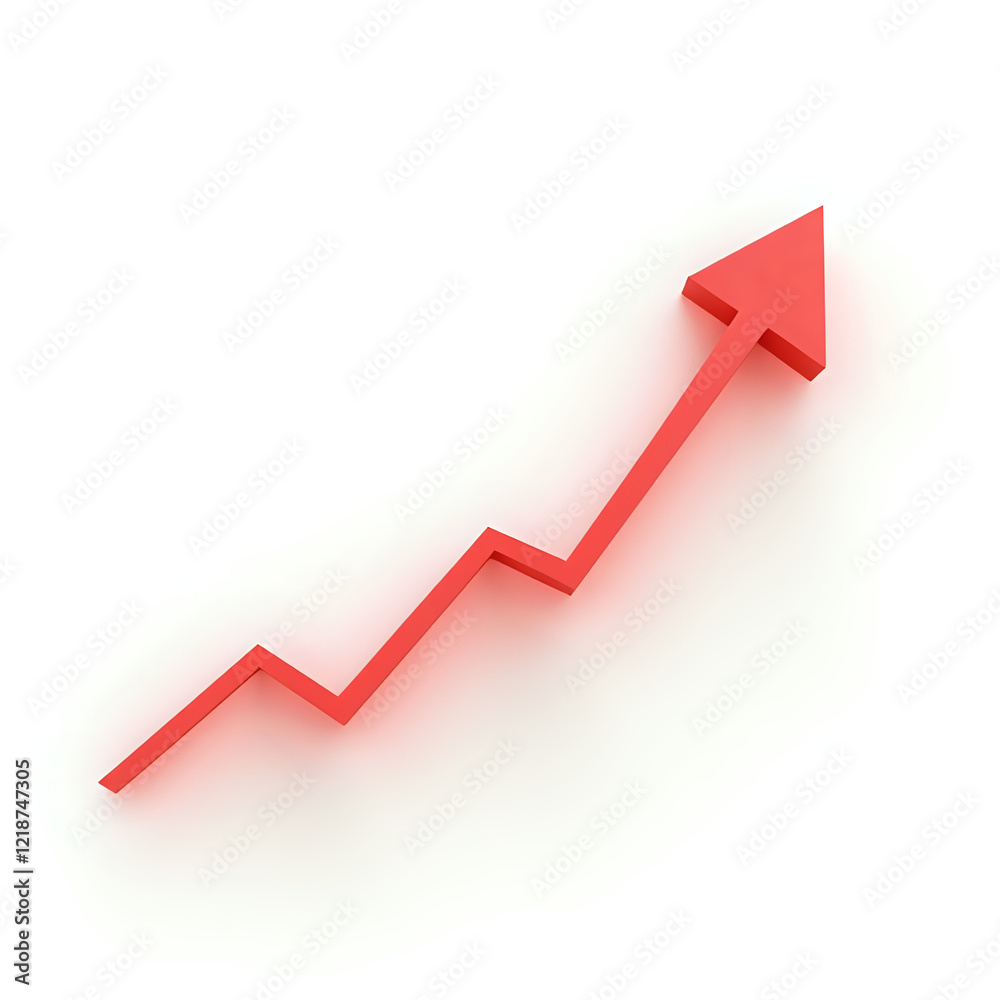 Red upward arrow graph showing rising trend, white background Red upward arrow graph showing rising trend, white background